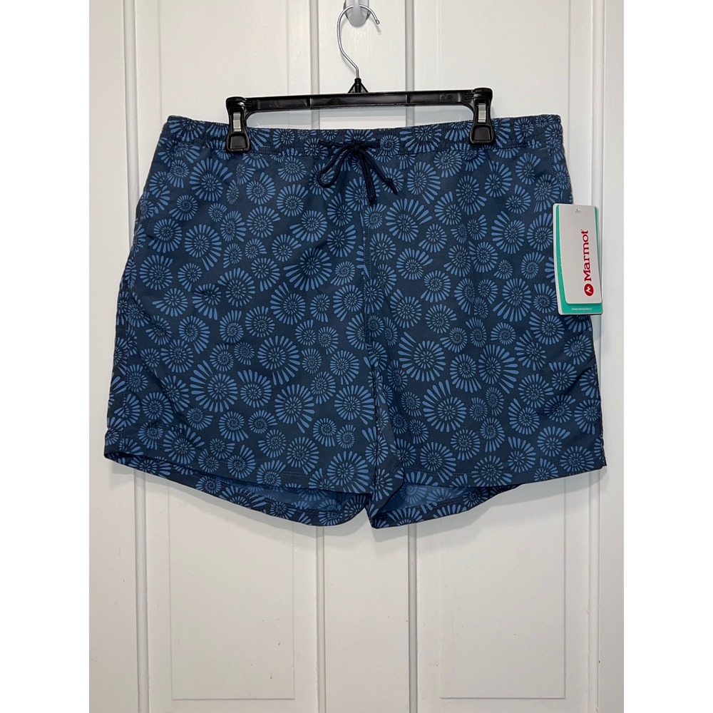 NWT Marmot Juniper Springs 5" Shorts Men Large Blue Floral Recycled Nylon UPF 50